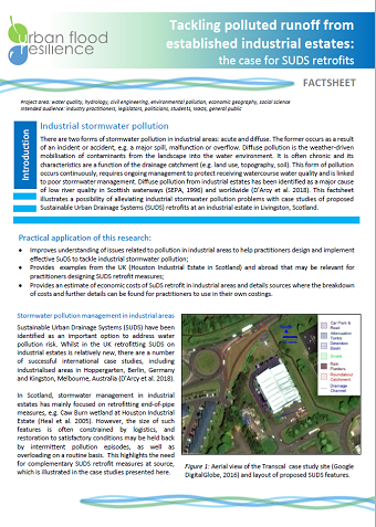 Industrial estate SuDS Factsheet (first page)