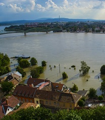 A photograph of a flooded urban area